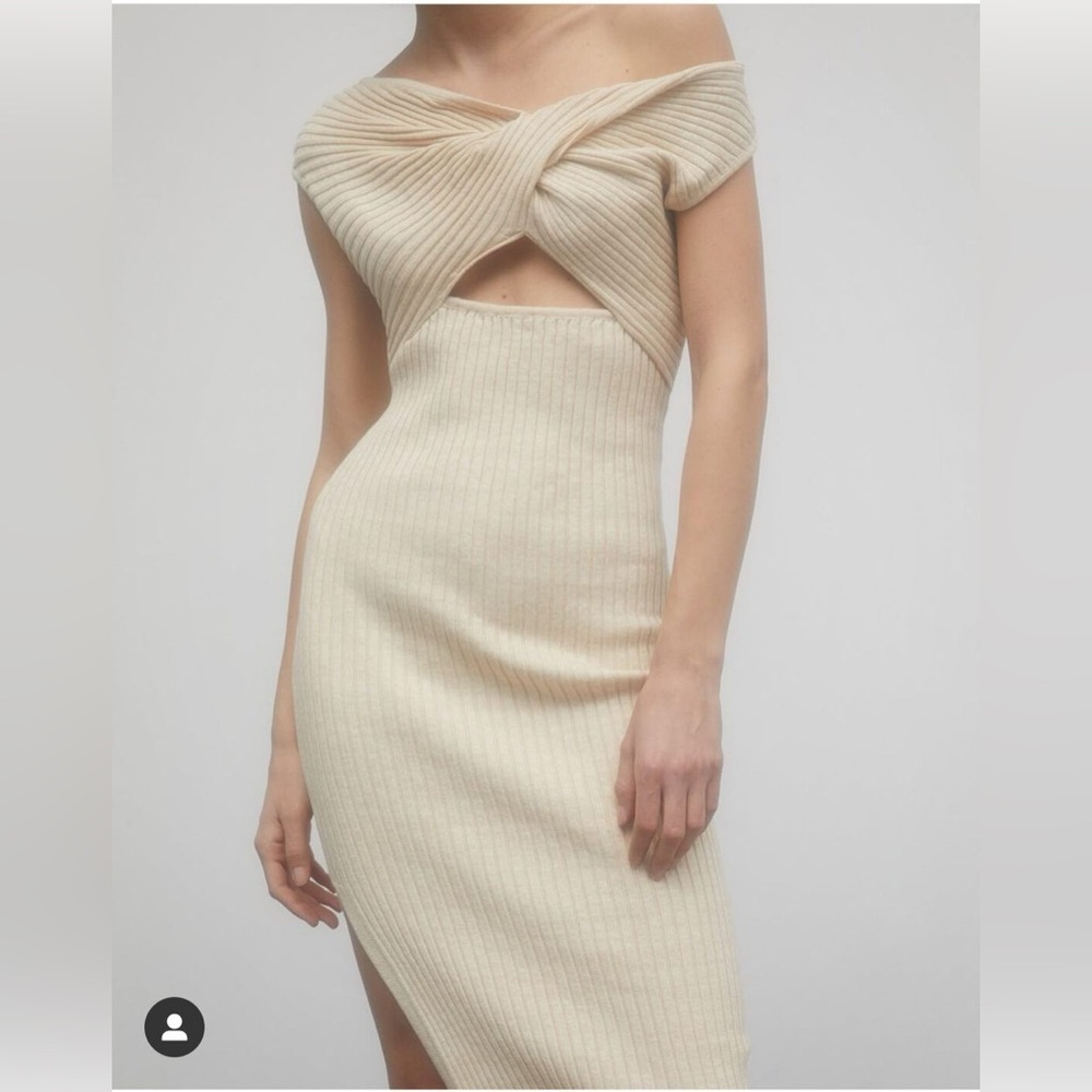 Anna Quan Zanita Wheat Ribbed Knit Twist Cut-Out Midi Dress - Picture 4 of 14